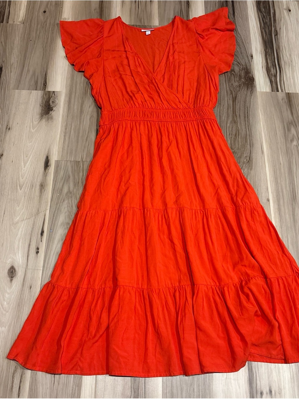Knox Rose Size XL Orange Maxi Dress Flutter Sleeve With Pockets - Picture 2 of 7